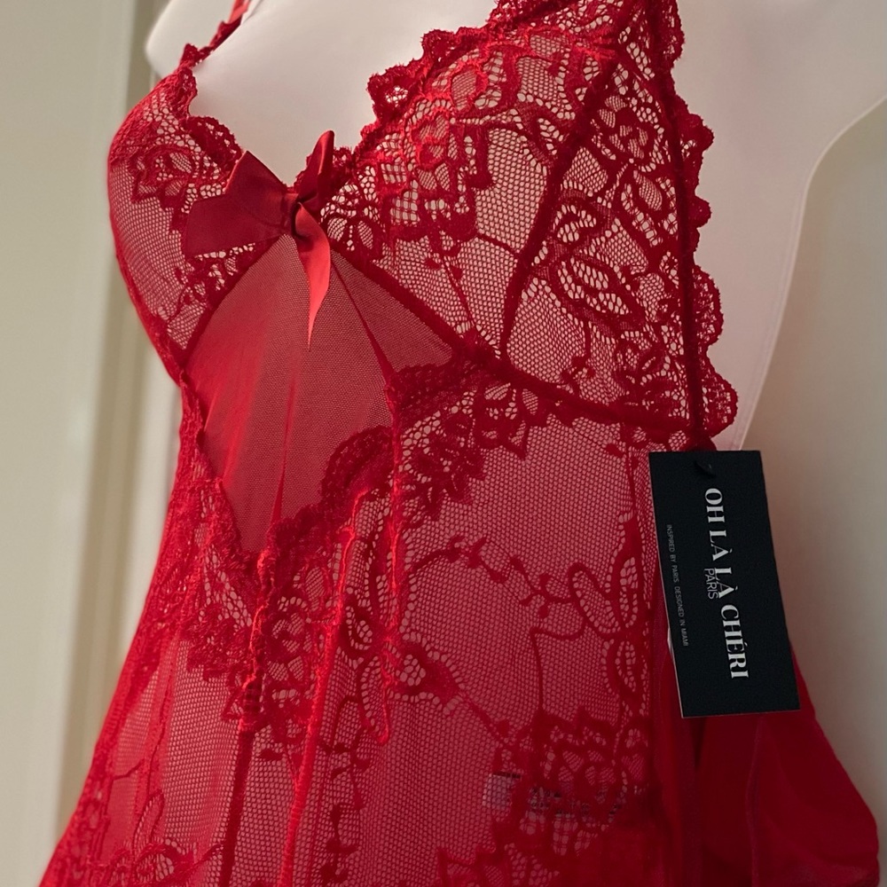 Sexy Red lace teddy & thong set. Size L.